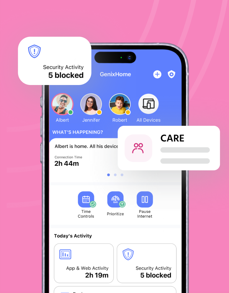 GenixHome app — Care screen